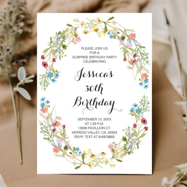 Erwachsene Wildblumen Blumengeburt jeden Alters Einladung (Von Creator hochgeladen)