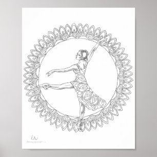 Erwachsenenfarbposter Ballerina Mandala Tänzer Poster