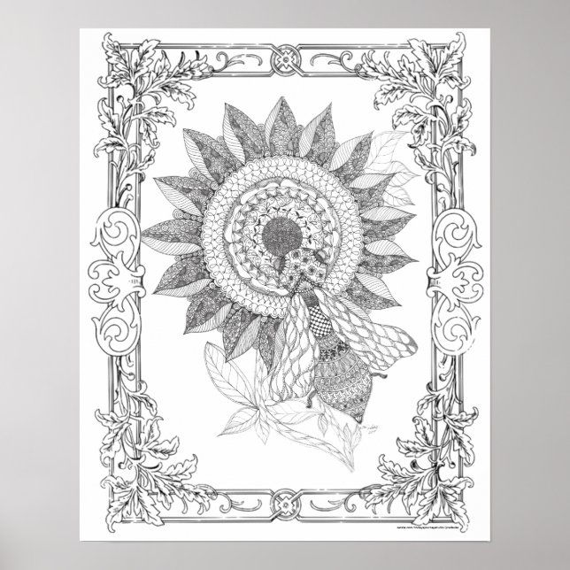 Erwachsenenfarbposter "Sonnenblumen und Bienenkuns Poster (Vorne)