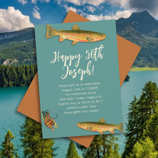 Erwachsenenforelle Fischerei Themed Party Einladun Einladung
