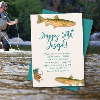 Erwachsenenforelle Fischerei Themed Party Einladun Einladung
