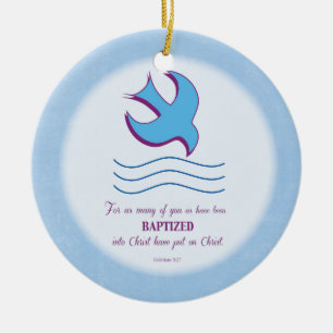 Erwachsenentaufe Taube auf Blau Keramik Ornament