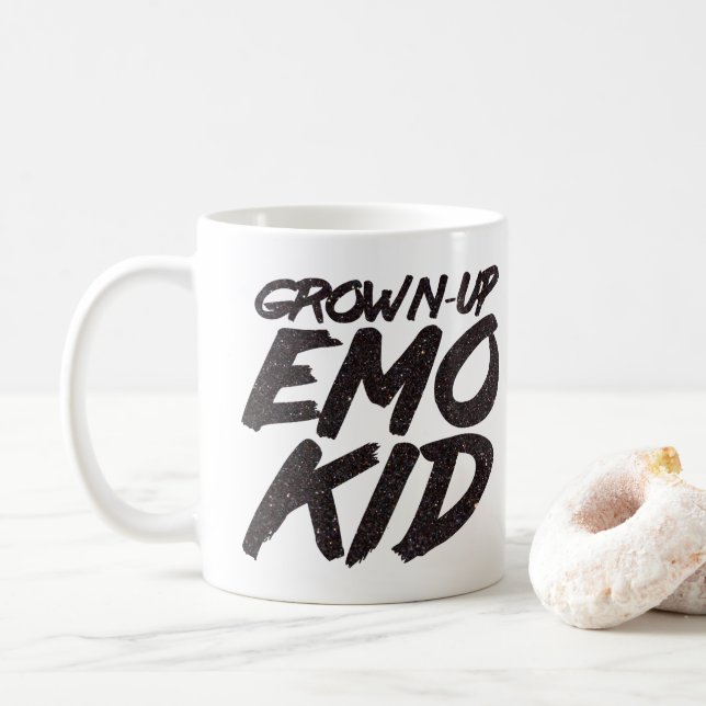 Erwachsener Emo-Kinderschwarzer Glitzer Kaffeetasse (Mit Donut)