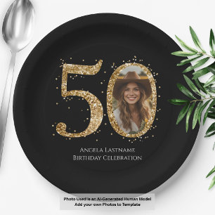 Erwachsener Gold Glitter 50. Geburtstag Foto Pappteller