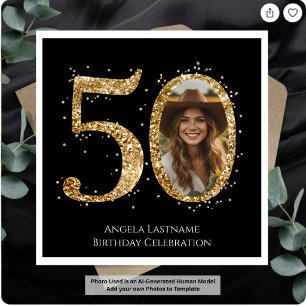 Erwachsener Gold Glitter 50. Geburtstag Foto Serviette