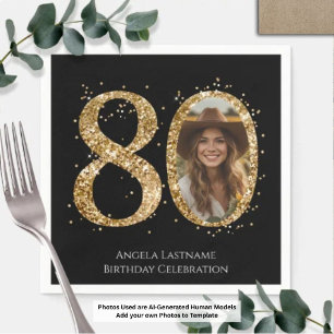 Erwachsener Gold Glitter 80. Geburtstag Foto Serviette