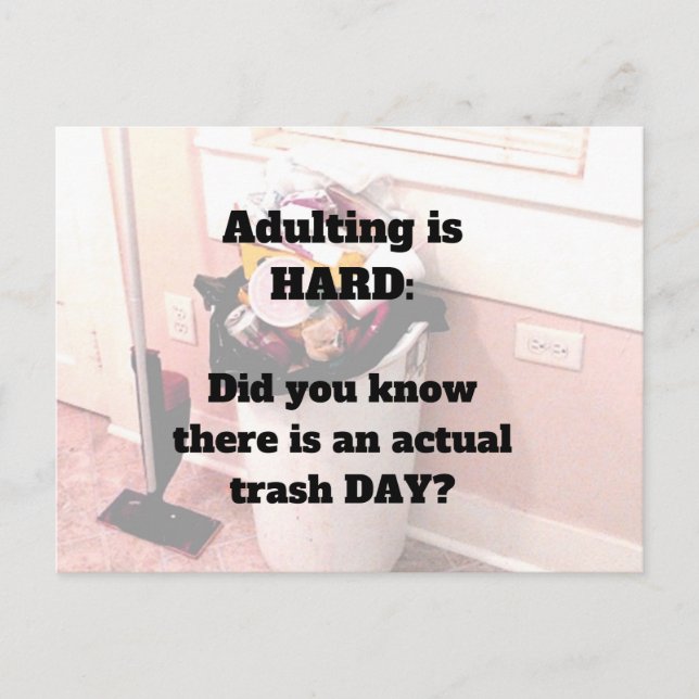 Erwachsener ist HARD Postkarte Mülltag? (Vorderseite)