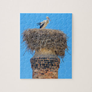 Erwachsener Storch im Nest auf chimney.JPG Puzzle