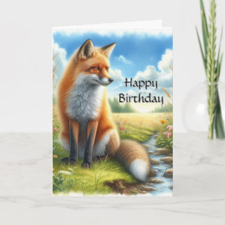 Erwachsener Wasserfarbe Red Fox von Stream Geburts Karte