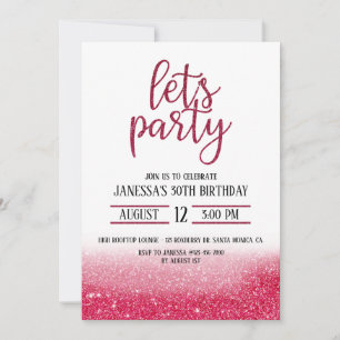 ERWACHSENES PARTY, GLITZER INVITE, PINK, LET PARTY
