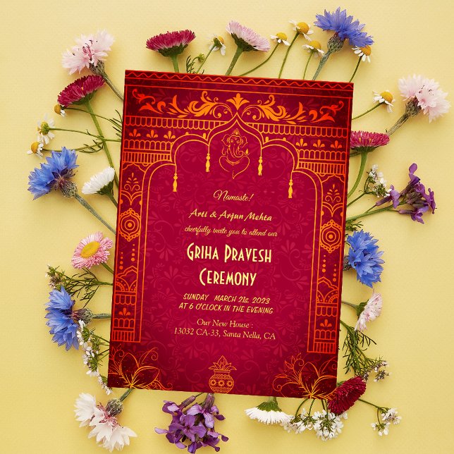 Erwärmung Griha Pravesh Golden Ganesha I Einladung (Von Creator hochgeladen)