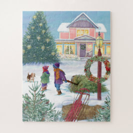 Erwärmung im Herzen Snowscape mit Kindern Puzzle