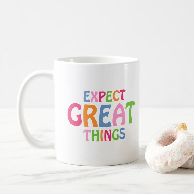 Erwarten Sie Großes Inspiration Typografie Zitat Kaffeetasse (Mit Donut)