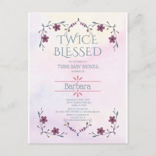 Erwartete Twins: Boho floral & lavender Wasserfarb Einladungspostkarte