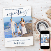 Erwartung von Foto und elegantem Script Blue Pregn
