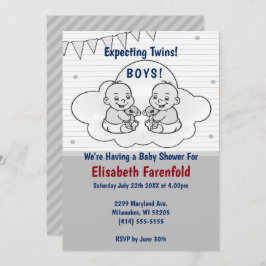 Erwartung von Twin Boys Cloud Baby Shower Gray Sha Einladung