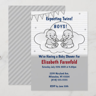 Erwartung von Twin Boys Cloud Baby Shower Gray Sha Einladung