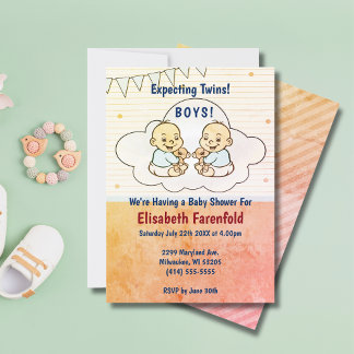 Erwartung von Twin Boys Cloud Baby Shower Retro Einladung