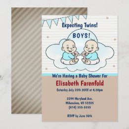 Erwartung von Twin Boys in Cloud Baby Shower Einladung