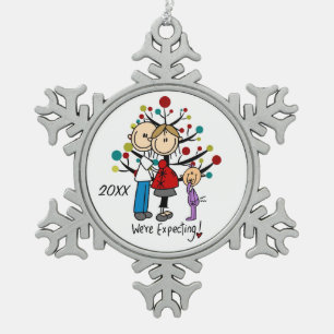 Erwartungsvolle Paare mit Schneeflocken Zinn-Ornament