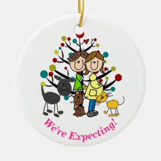 Erwartungsvolle Paare, zwei Katzen, Keramik Ornament