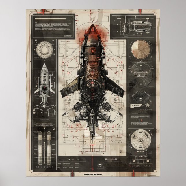 Erweiterte hyperreale Infografiken Schematics Tech Poster (Vorne)