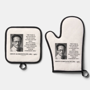 Erwin Schrödinger Task "Thunfisch bis heute denken Ofenhandschuh & Topflappen-Set