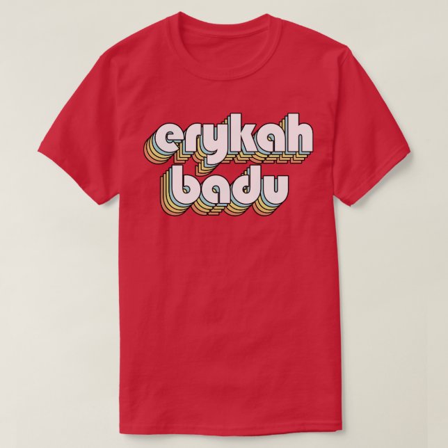 Erykah Badu Retro Rainbow Typografie im verblasste T-Shirt (Design vorne)