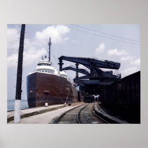 Erz-Schiff in Cleveland, Ohio, Vierzigerjahre Poster
