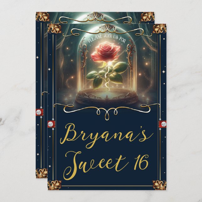 Erzählung so alt wie Zeit verzauberte Rose Süß 16 Einladung (Vorne/Hinten)