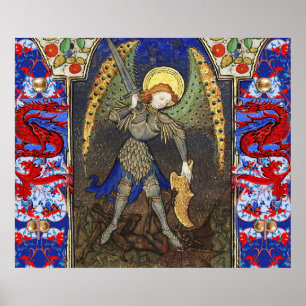 Erzengel Michael mit Teufel, roten Drachen Poster