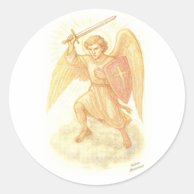 Erzengel mit Schwert Runder Aufkleber (Vorderseite)