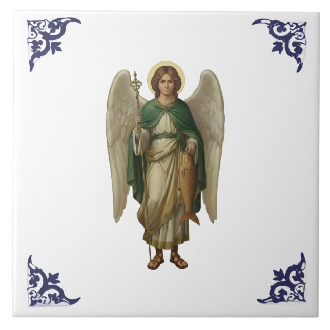 Erzengel Raphael Engel Religiöse Kunst Fliese (Vorderseite)