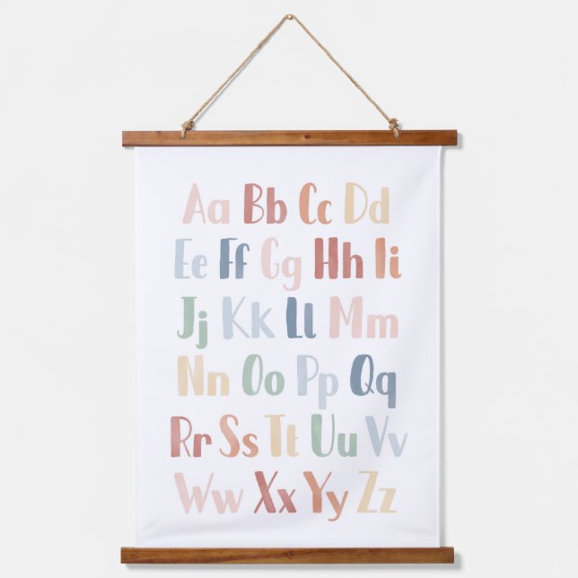 Erzieherische Regenbogenfarben Alphabet Wandteppich Mit Holzrahmen (Vorderseite)