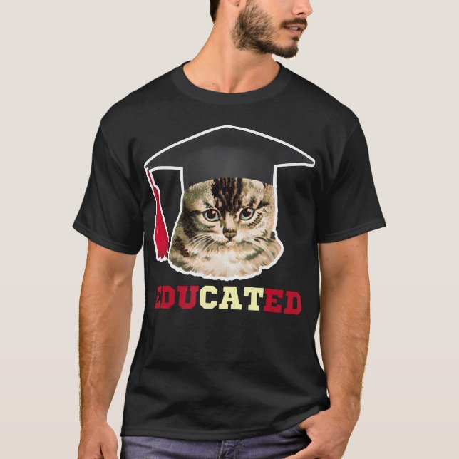 Erziehte Katze in Graduation Cap Funny Grad Gesche T-Shirt (Vorderseite)