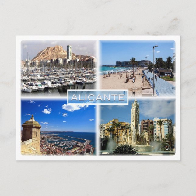 ES Alicante - Skyline - Postiguet beach - Explanad Postkarte (Vorderseite)