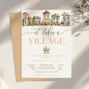 Es braucht ein Dorf Baby Shower – Cottage Village Einladung