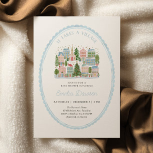 Es braucht ein Dorf Baby Shower Einladung Dusty Bl