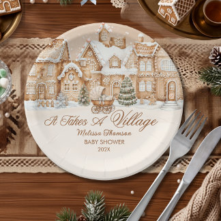 Es braucht ein Dorf Gingerbread Winter-Baby-Party  Pappteller