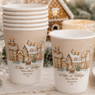 Es braucht ein Dorf Gingerbread Winter Baby Shower Pappbecher