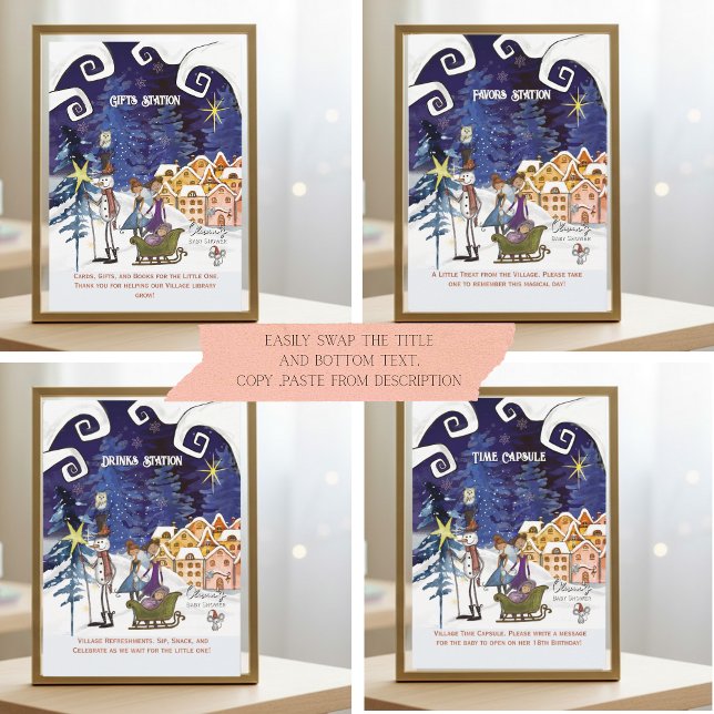 Es braucht ein Dorf Universelles Zeichen-Suite VOR Einladung (It Takes a Village Universal Sign Suite TEMPLATE- 4 sings suggestion , text is editable)