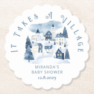Es braucht ein Dorf Winter Nacht Schnee Baby Showe Untersetzer
