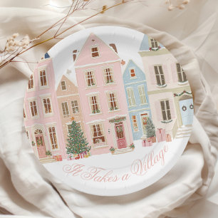 Es braucht ein Dorf Winter Rosa Baby Mädchen Showe Pappteller