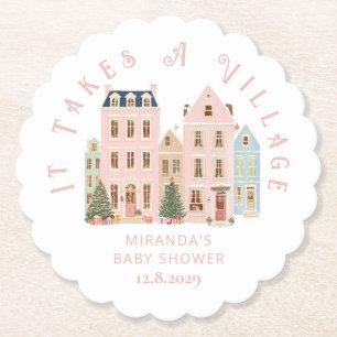 Es braucht ein Dorf Winter Rosa Schnee Baby Shower Untersetzer