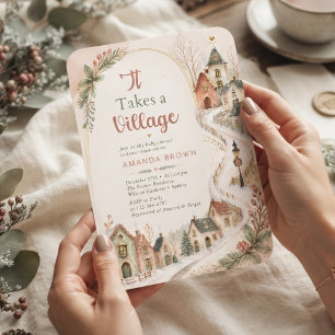 Es braucht ein Dorf Winter Vintage Babyparty Einladung