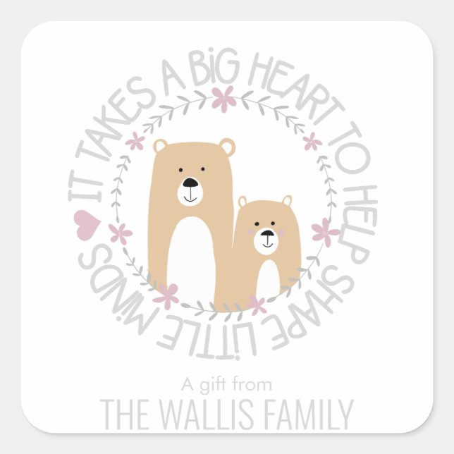 es braucht ein großes Herz, um den kleinen Geist z Quadratischer Aufkleber (Vorderseite)