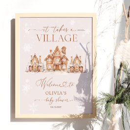 Es braucht ein Village Winter Baby Dusche Willkomm Poster