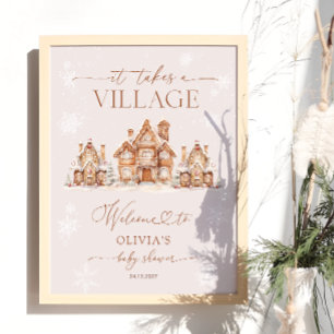 Es braucht ein Village Winter Baby Dusche Willkomm Poster
