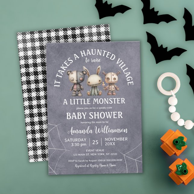Es braucht eine Spuk Kinderdusche im Dorf Einladung (It Takes A Haunted Village Halloween Baby Shower Invitation)