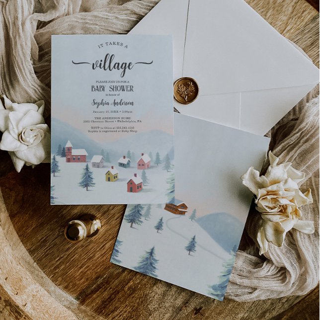 Es braucht eine Village Winter Baby Dusche Einladung (it takes a village baby shower)
